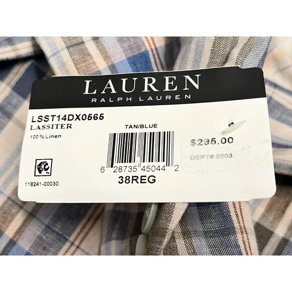 NWT $295 RALPH LAUREN Mens 40R Suit Blazer Sport Jacket LINEN Lassiter Plaid Tan